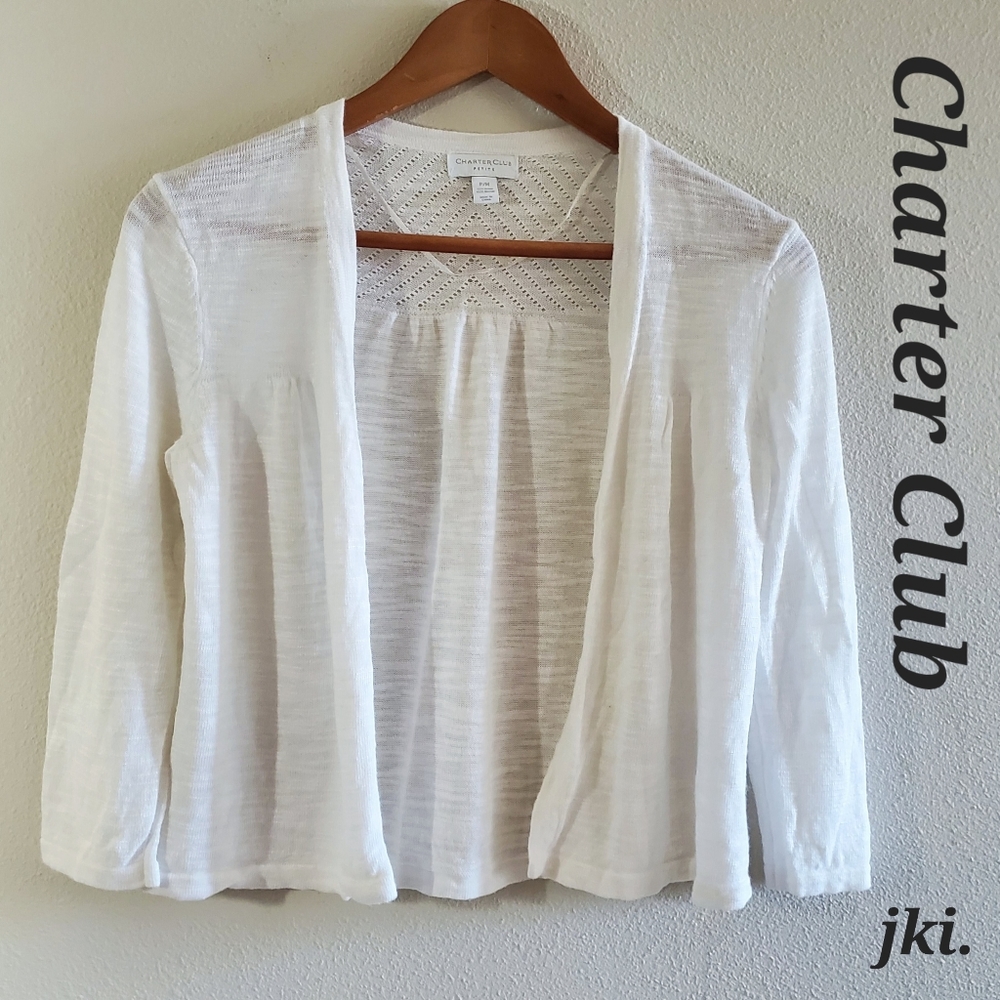 Charter Club Womens White Open-Cardigan